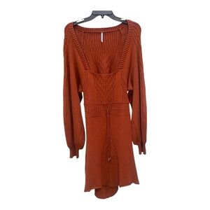 Free People Rust Cable-Knit Long Sleeve Sweater Dress